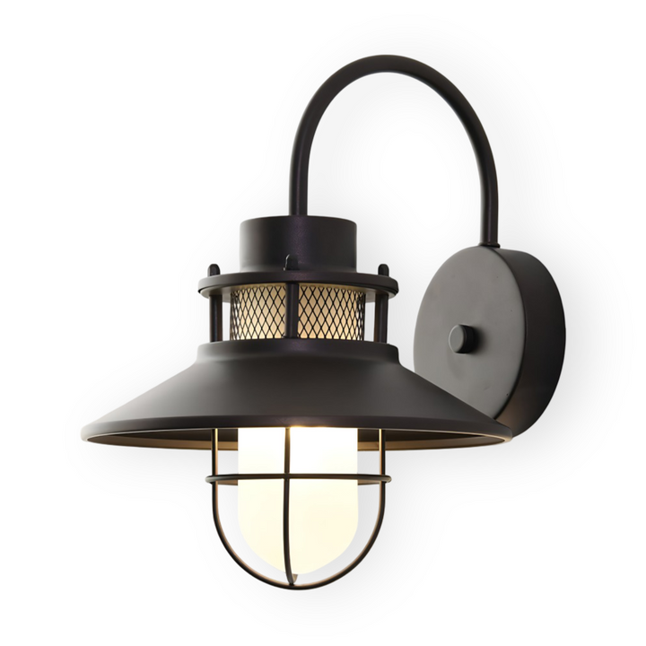 Applique murale noire IP65, style industriel vintage, luminaire robuste pour extérieur/intérieur.