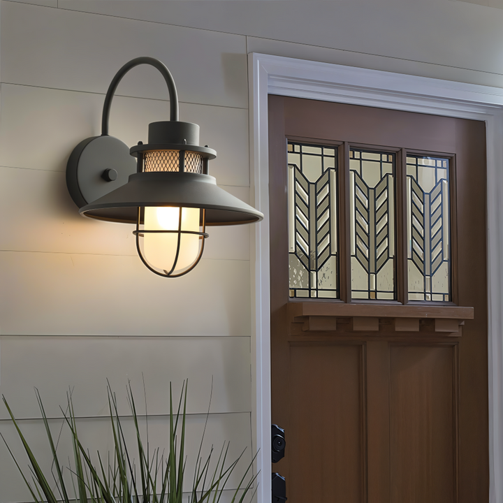 Applique murale rétro industrielle noire, IP65, lumière LED pour un éclairage extérieur élégant.