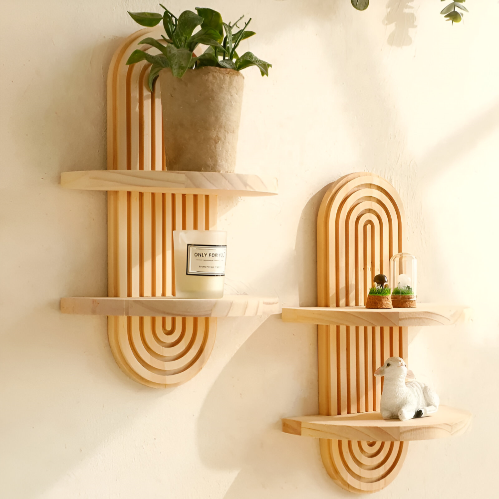Étagère murale design géométrique élégante, parfaite pour une décoration intérieure moderne et stylée.