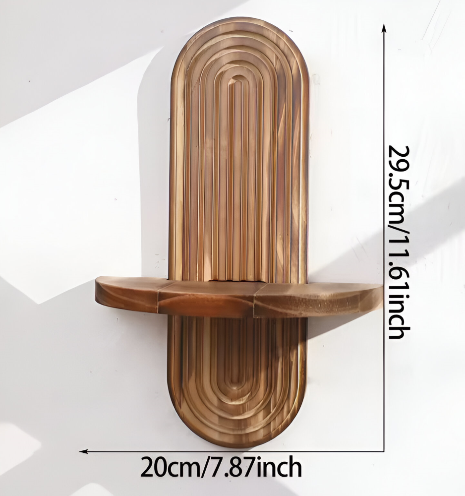 Étagère murale ovale en bois rustique. Design géométrique, accessoire maison clé pour un salon stylé.