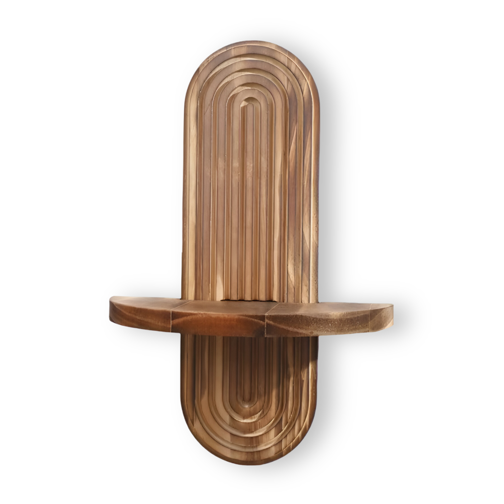 Étagère murale design ovale en bois rustique. Décoration bohème et rangement polyvalent pour la maison.