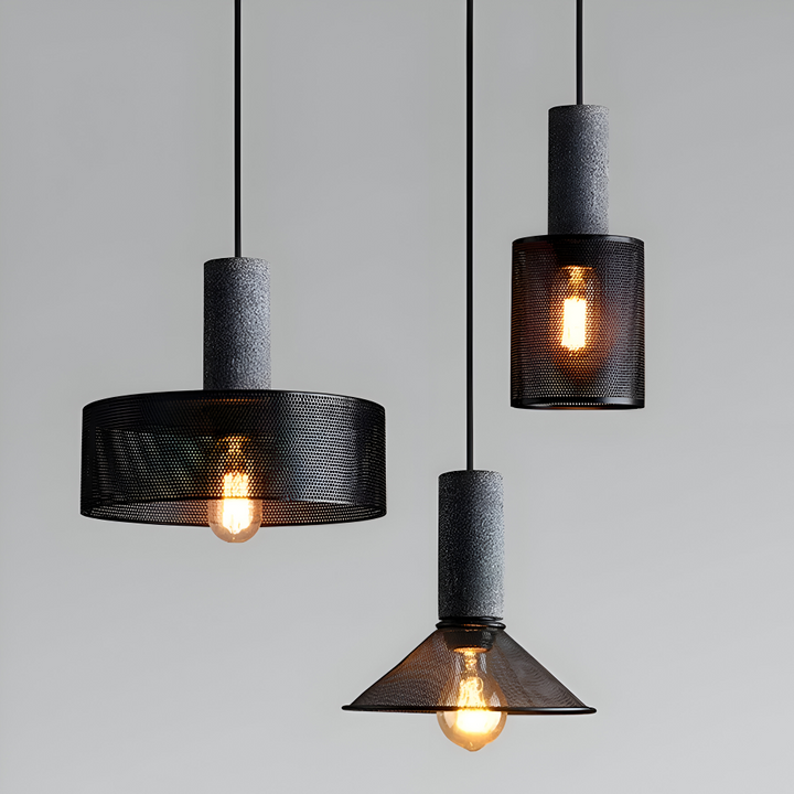 Pendentif industriel noir mat, éclairage décoratif, idéal pour une cuisine contemporaine.