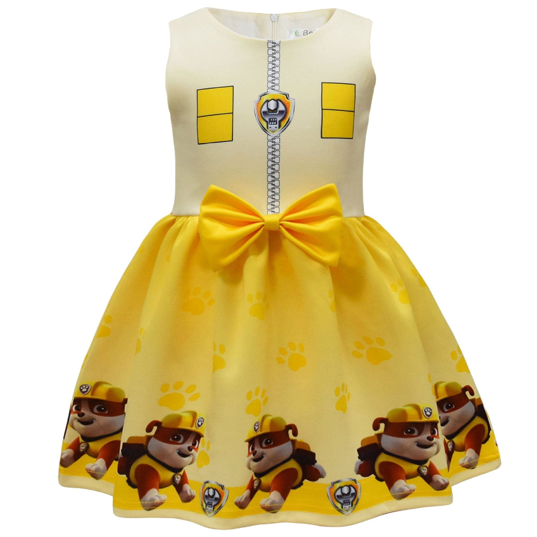 Robe de fête Pat Patrouille pour fille, accompagnée d'une cape et d'un masque assorti.