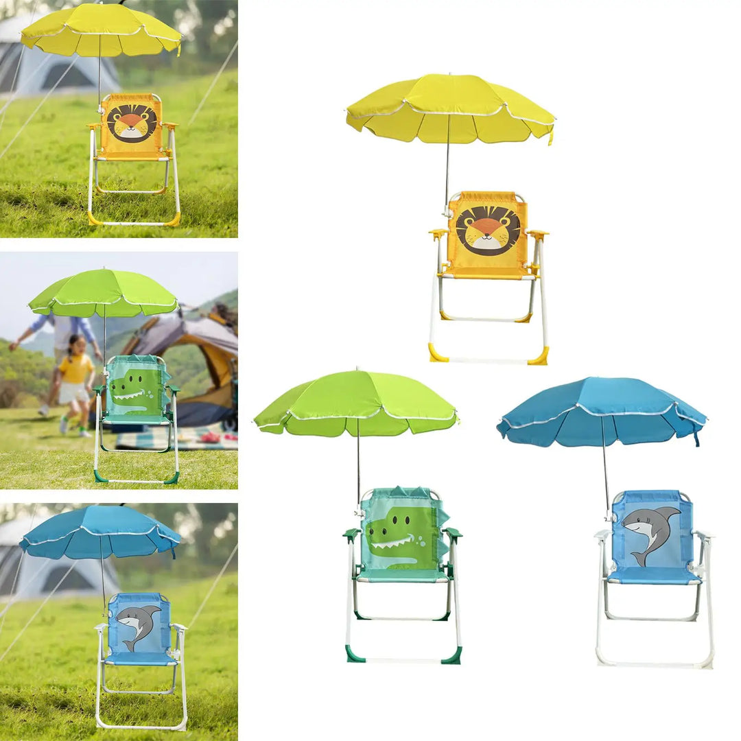 Chaise de camping enfant pliable et légère avec auvent UV, pour le jardin et les loisirs.