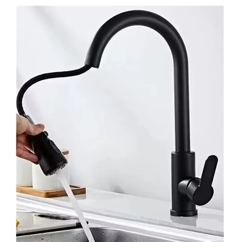 Mitigeur de cuisine durable en inox, finition nickel brossé. Extensible avec douchette pour évier.