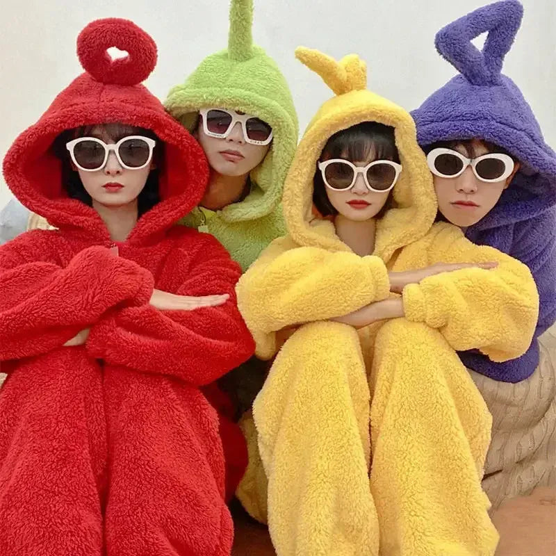 Enfant/adulte portent déguisement pyjama Teletubbies Po rouge, kigurumi confortable unisexe pour fête ou détente.