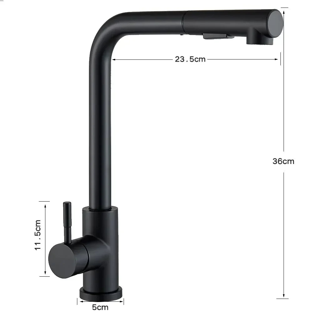Mitigeur de cuisine pivotant gris anthracite en acier inoxydable, douchette extractible.