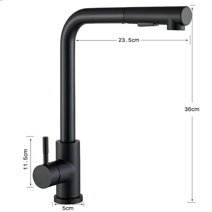 Mitigeur de cuisine pivotant gris anthracite en acier inoxydable, douchette extractible.