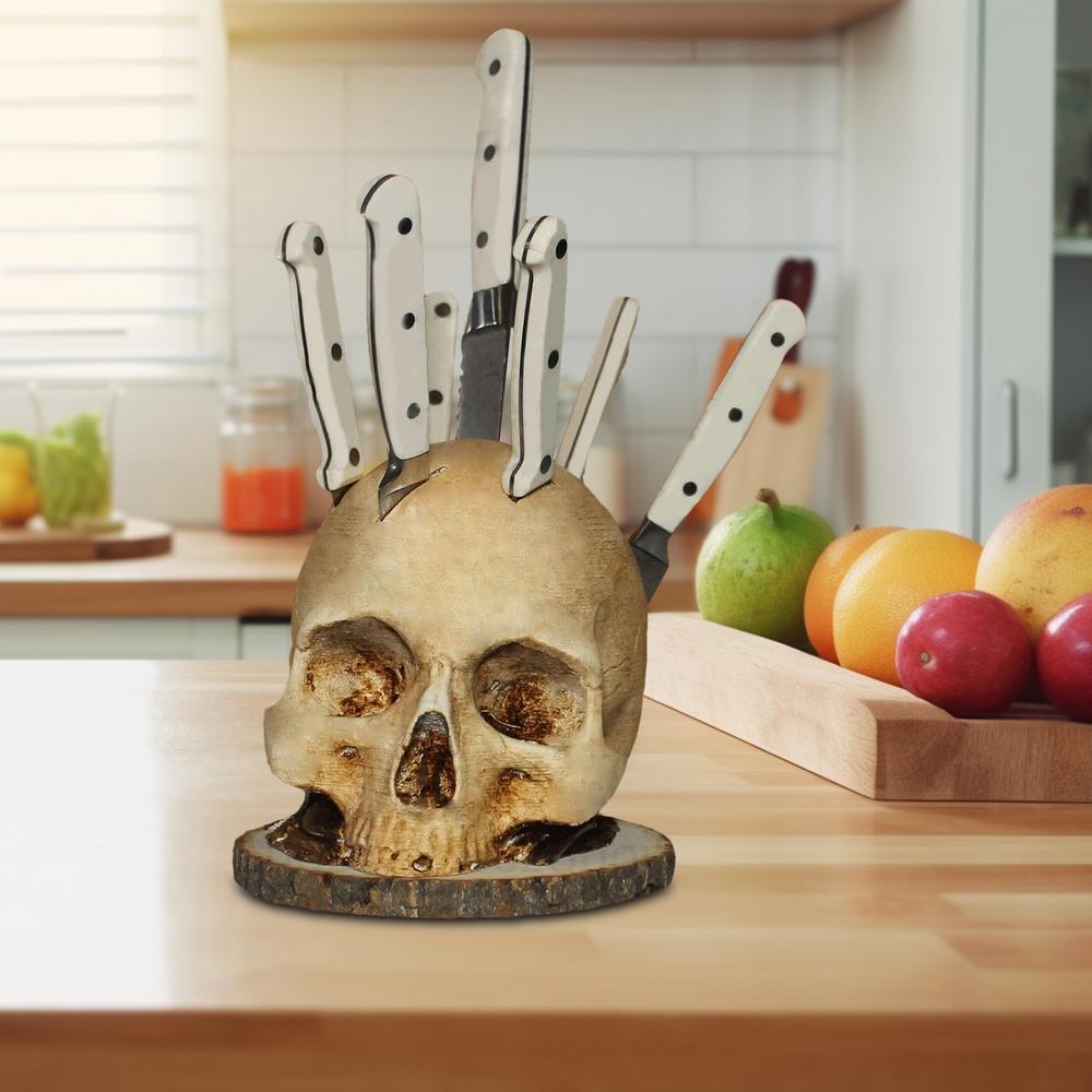 Porte-couteaux design crâne PhantomBlade, rangement original et décoratif pour cuisine à thème gothique.