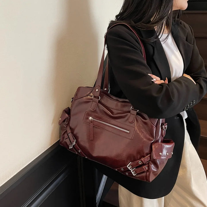 Sac de cours lycéenne avec bandoulière réglable, grand et pratique, en cuir PU tendance.