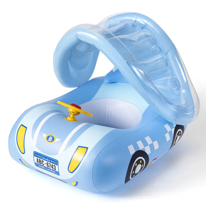 Bouée enfant voiture avec volant pour jeux d'été en piscine ou à la plage. Jouet aquatique sûr et amusant.