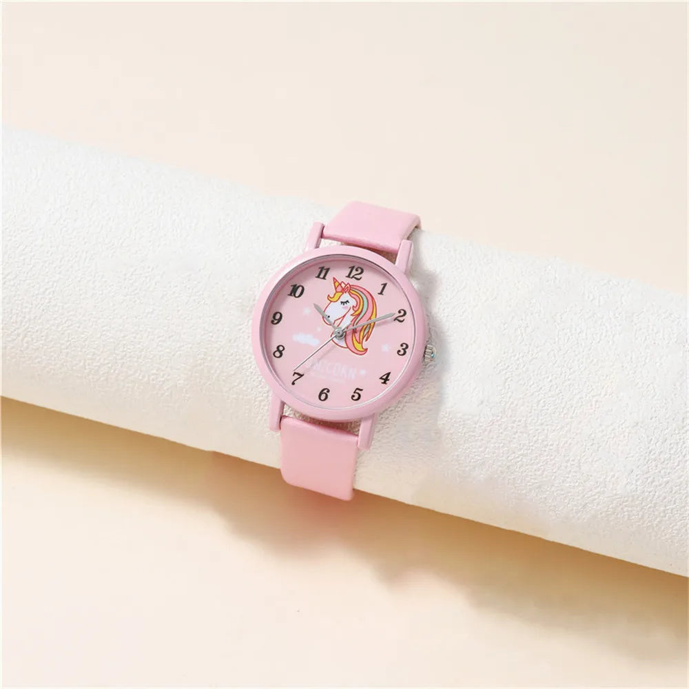 Montre enfant licorne mignonne, cadran à dessin animé. Parfait pour l'apprentissage de l'heure et un look magique.