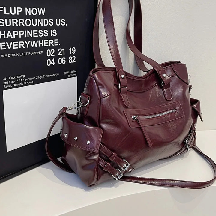 Sac à main grand format, style vintage, cuir PU, idéal sac de cours lycéenne, très pratique.