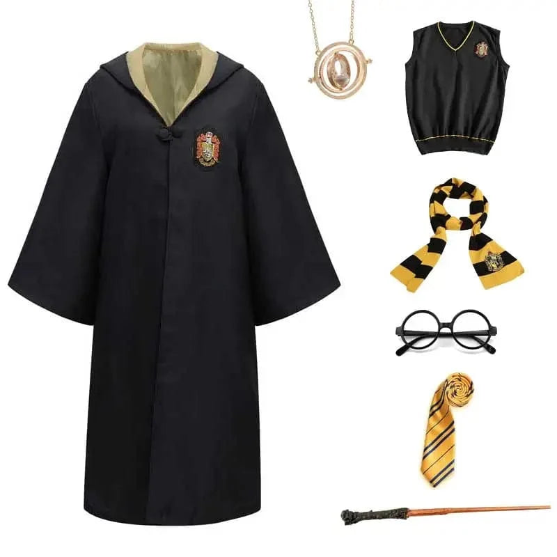 Déguisement Harry Potter Poudlard pour enfant, robe de sorcier noire avec écusson, parfait pour Halloween/cosplay.