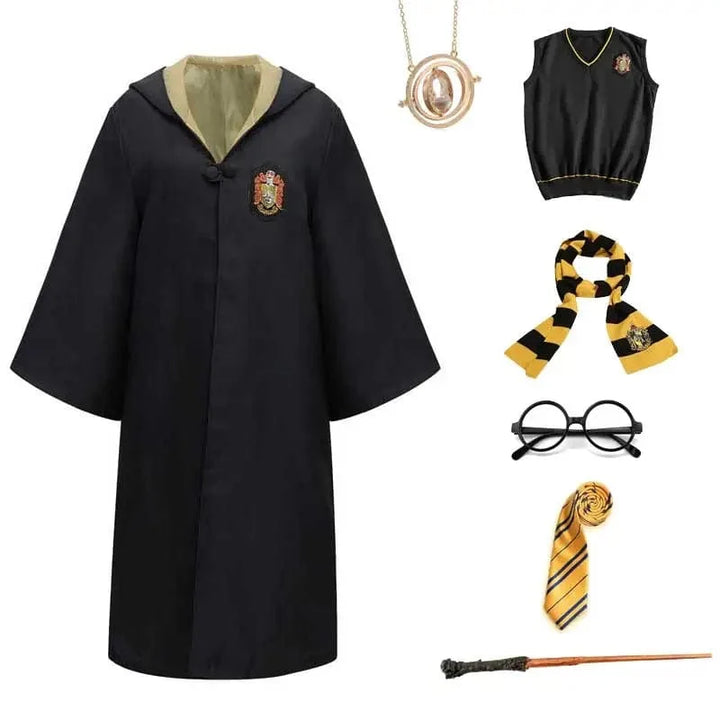 Déguisement Harry Potter Poudlard pour enfant, robe de sorcier noire avec écusson, parfait pour Halloween/cosplay.