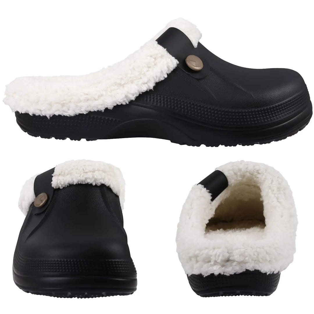 Chaussons chauds LuxuraFleece en EVA, fourrure, antidérapants, parfaits pour l'hiver.