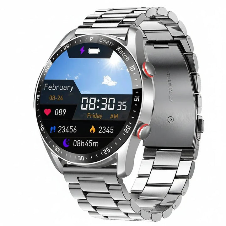 Montre connectée homme, bracelet élégant et confortable, technologie avancée pour le bien-être et la communication.