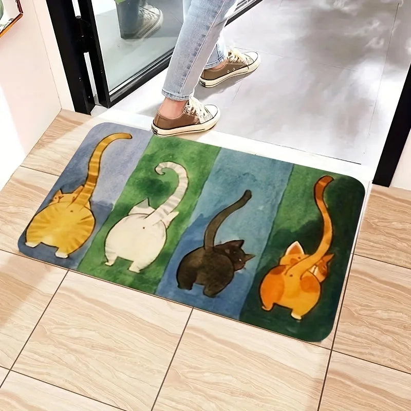 Décoration mignonne: tapis de porte flanelle antidérapant avec motifs chats, excellent cadeau pour amoureux des félins.