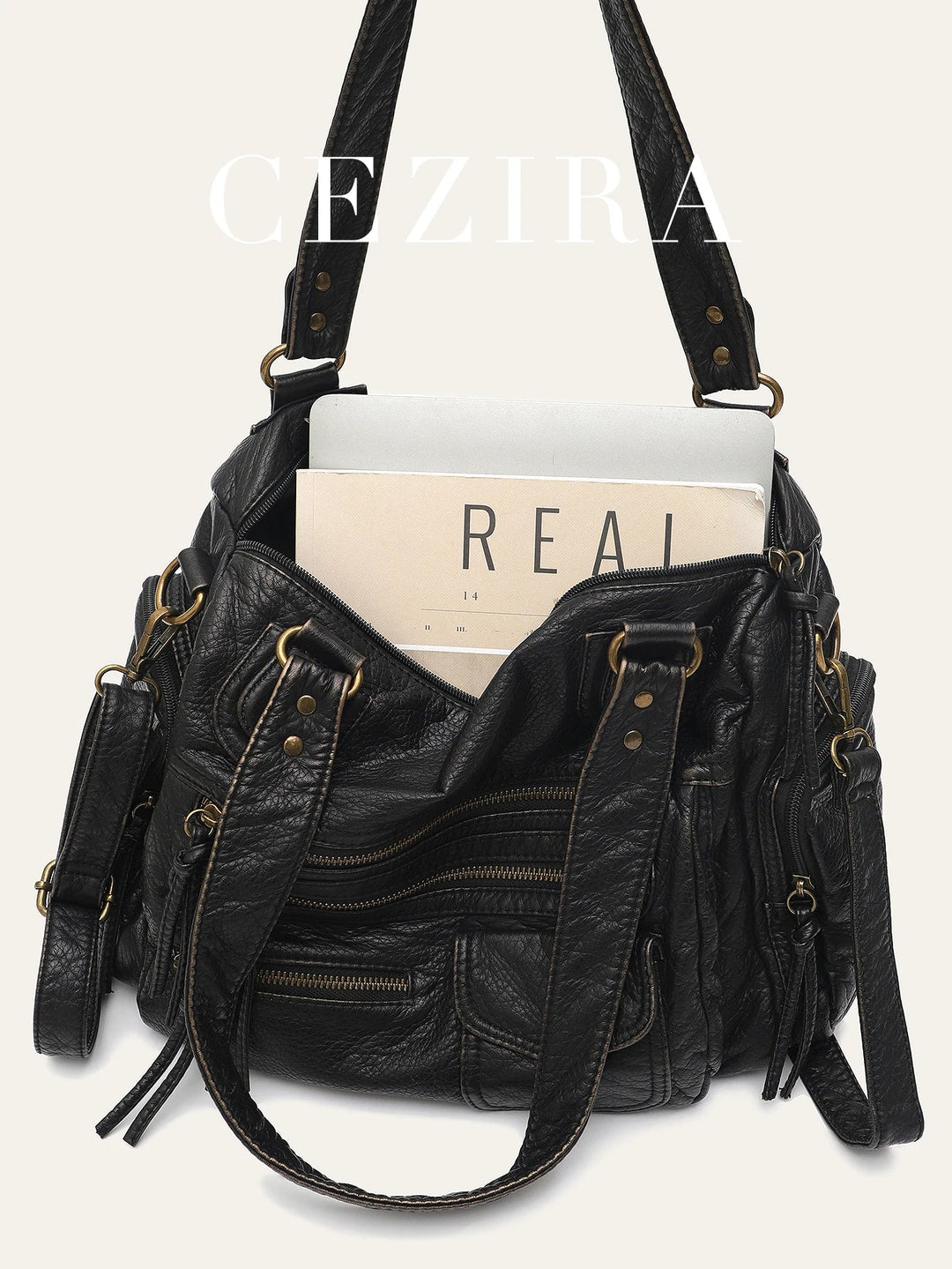 Sac cabas femme vintage avec bandoulière ajustable. Un accessoire mode et pratique en similicuir brun.