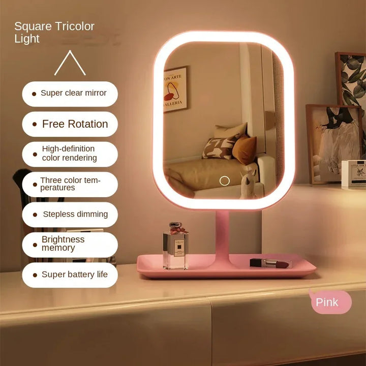 Miroir de maquillage LED avec 3 modes d'éclairage pour une beauté parfaite. Commande tactile intuitive.