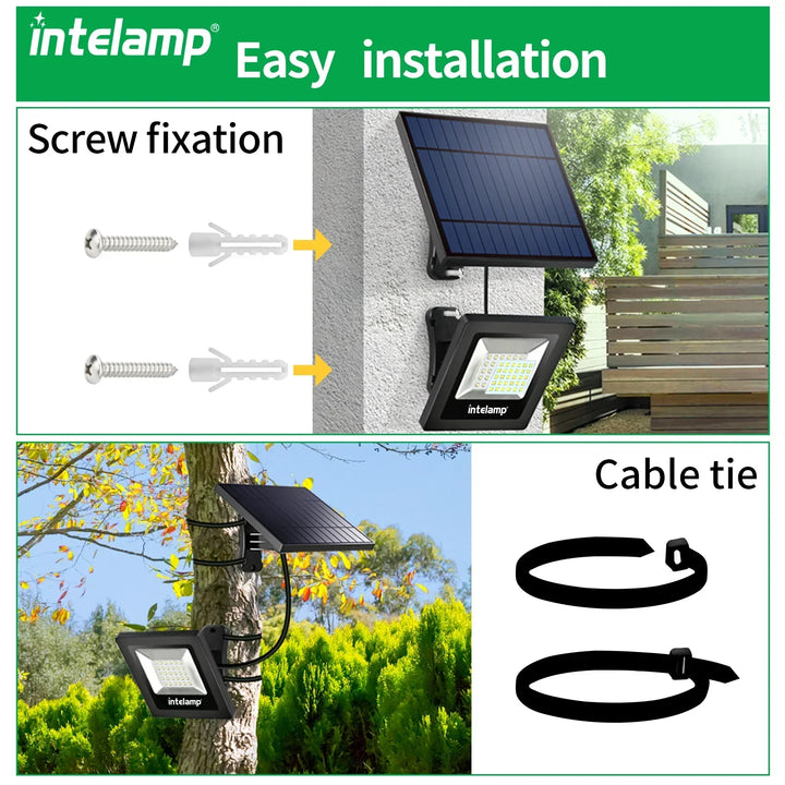 Sécurité et éclairage de jardin avec projecteur solaire LED extérieur, étanche IP65, parfait allée et balcon.