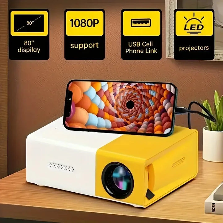 Mini projecteur portable HD LuxeVision pour home cinéma et camping, idéal divertissement vidéo multimédia.