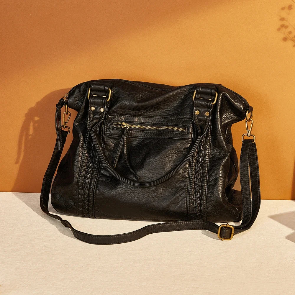 Sac de cours vintage femme synthétique, avec bandoulière et grand espace, idéal pour l'université.