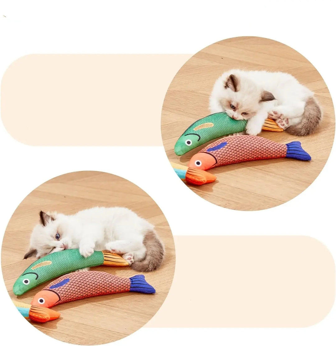 Jouet poisson stimulant pour chat, avec mouvement interactif et herbe à chat, pour des heures de divertissement.