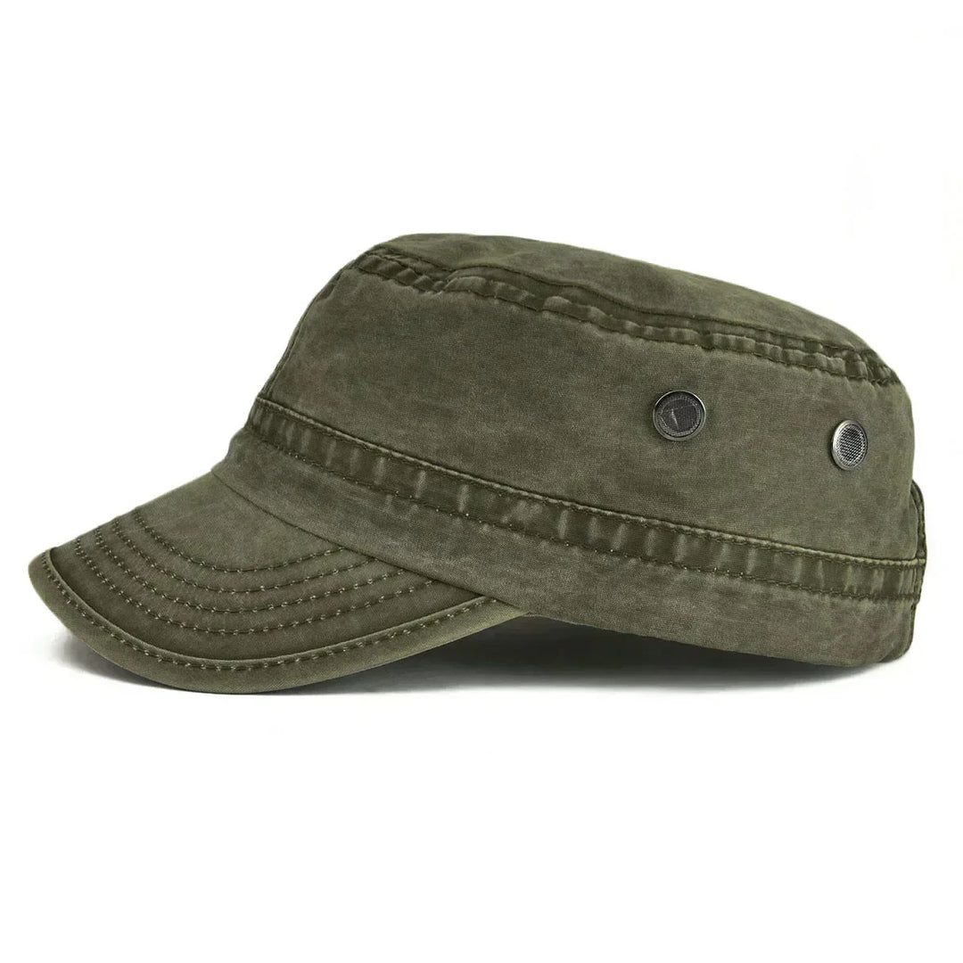 Accessoire homme vintage gris en coton, casquette militaire ajustable pour mode masculine.