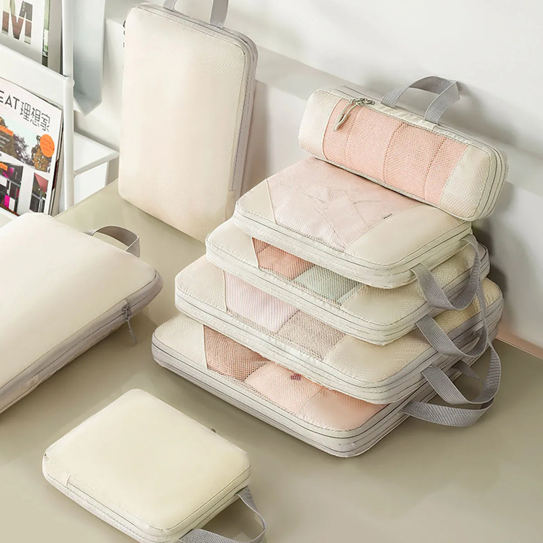 Ensemble de 5 organisateurs de compression pour voyage, rangement pratique des bagages étanches en polyester.