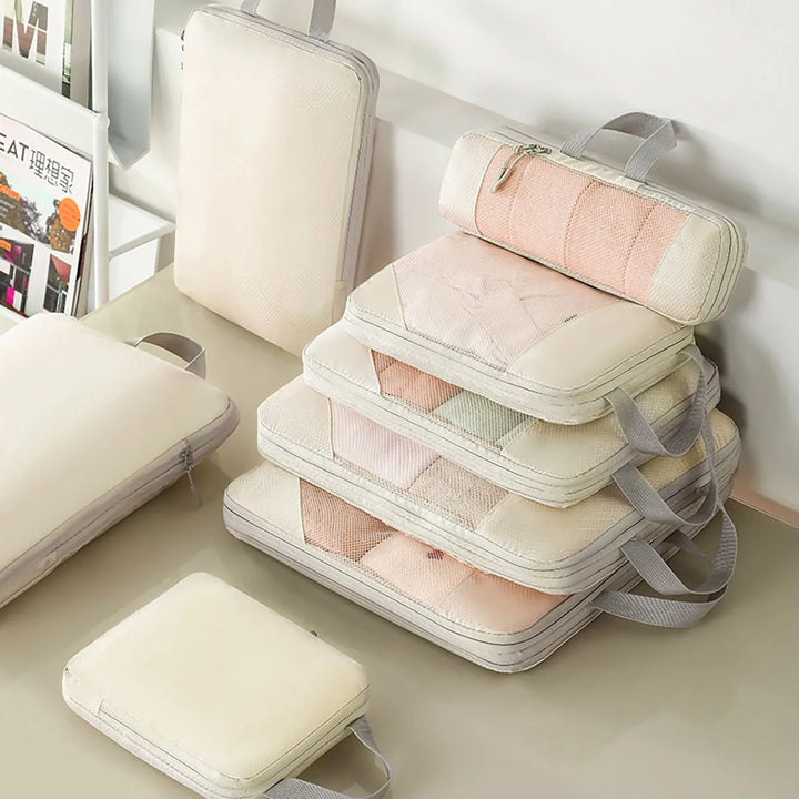 Ensemble de 5 organisateurs de compression pour voyage, rangement pratique des bagages étanches en polyester.