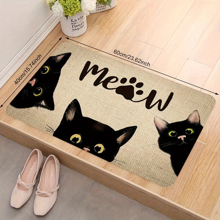 Tapis de sol en flanelle douce, motif chat, antidérapant, idéal pour l'entrée, la cuisine ou la chambre à coucher.