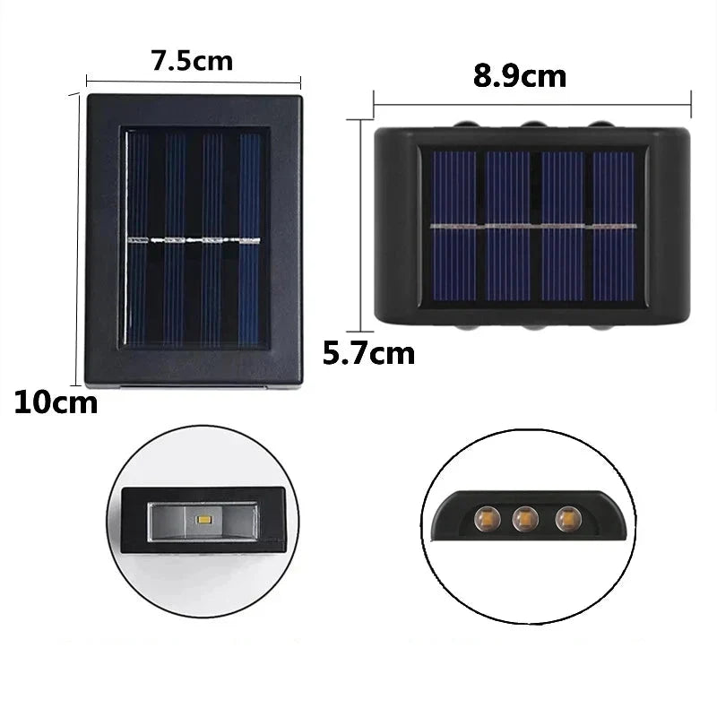 Applique murale solaire LED bidirectionnelle, économisez de l'énergie avec cet éclairage extérieur autonome et stylé.