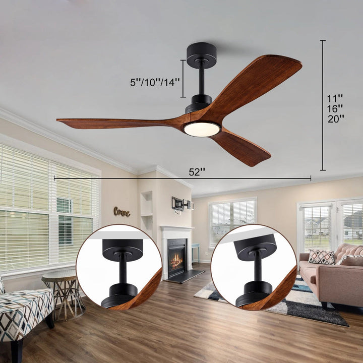 Ventilateur de plafond LED silencieux en bois. Apporte confort et fraîcheur économe à votre intérieur moderne.