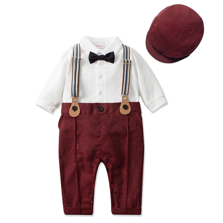 Détail texture coton doux de l'ensemble Noël vintage garçon. Habits élégants pour fêtes.