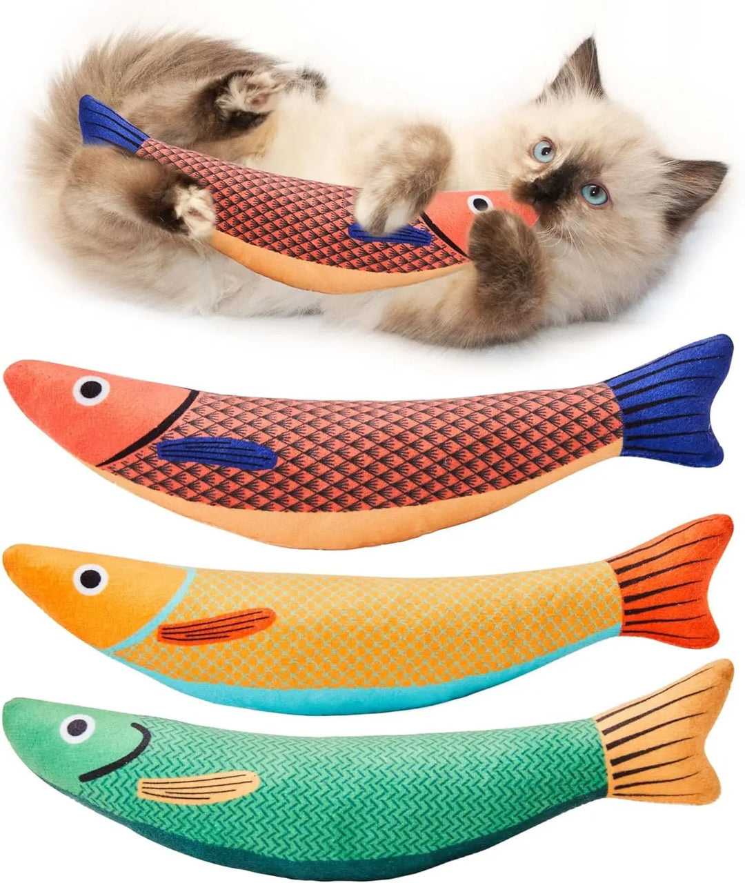 Jouet poisson interactif pour chat avec herbe à chat, idéal contre l'ennui et pour la stimulation féline.