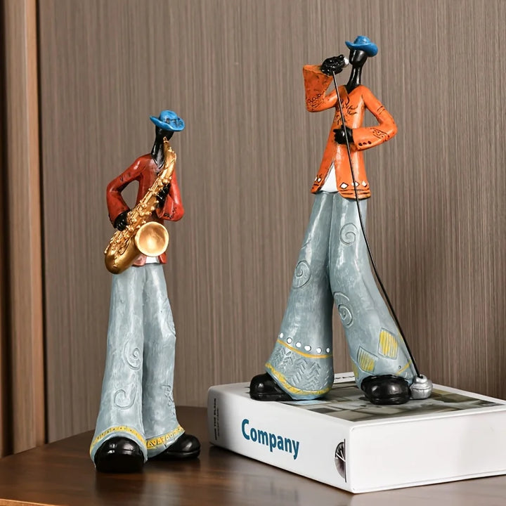 Décoration intérieure élégante : figurine de musicien jazz en résine pour salon, bureau ou étagère.