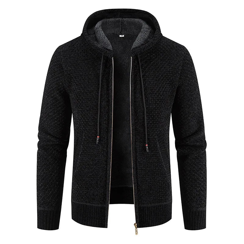 Gilet zippé homme à capuche, design texturé. Vêtement chaud, confortable et élégant pour l'hiver.
