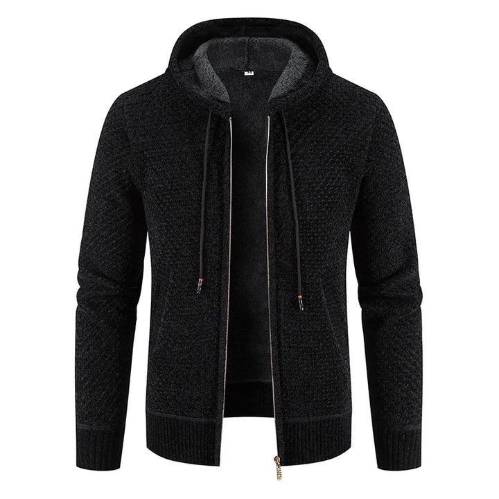 Gilet zippé homme à capuche, design texturé. Vêtement chaud, confortable et élégant pour l'hiver.
