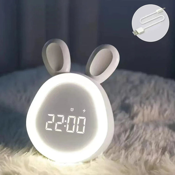 Veilleuse réveil LED lapin, aide au sommeil paisible des enfants. Design mignon pour chambre enfant.