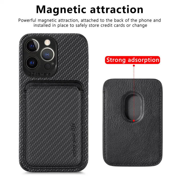 Étui portefeuille iPhone MagSafe en cuir, protection optimale et rangement pratique pour cartes.