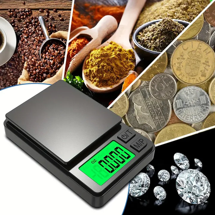 Balance digitale portable Précision Pro tenue en main, parfaite pour mesurer poids en voyage.
