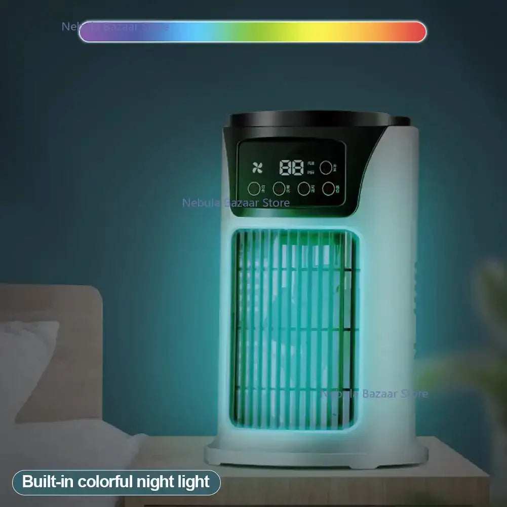 Appareil 3-en-1: refroidisseur d'air, mini ventilateur et humidificateur. Idéal pour un été frais.