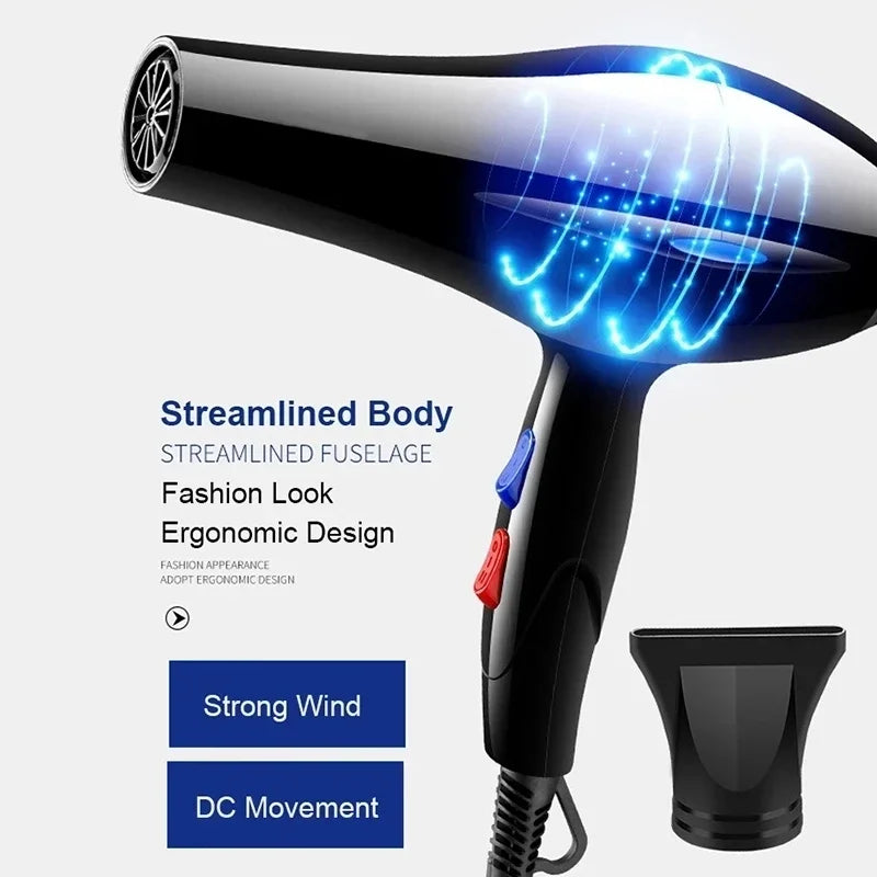 Appareil de coiffure 2200W ionique pour un séchage rapide, anti-frisottis, avec réglages air chaud/froid.