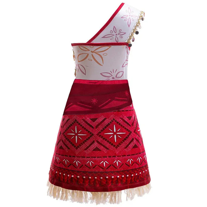 Robe scintillante du déguisement princesse océanique enfant, avec motifs d'écailles, volants et couleurs mer. Idéal pour Halloween.
