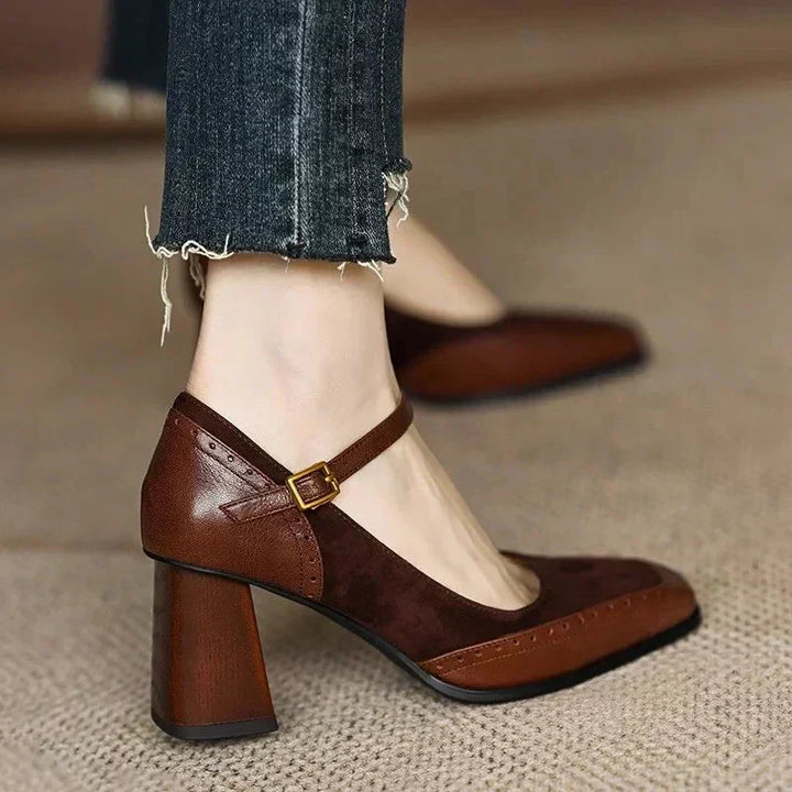 Escarpins classiques Florence pour femmes, style rétro élégant avec talon carré et bride cheville.