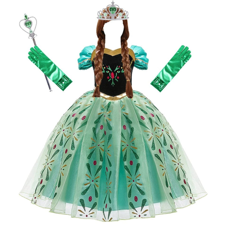 Robe de princesse Anna aux couleurs vives, costume de carnaval et fête pour fille, déguisement enfant magique.