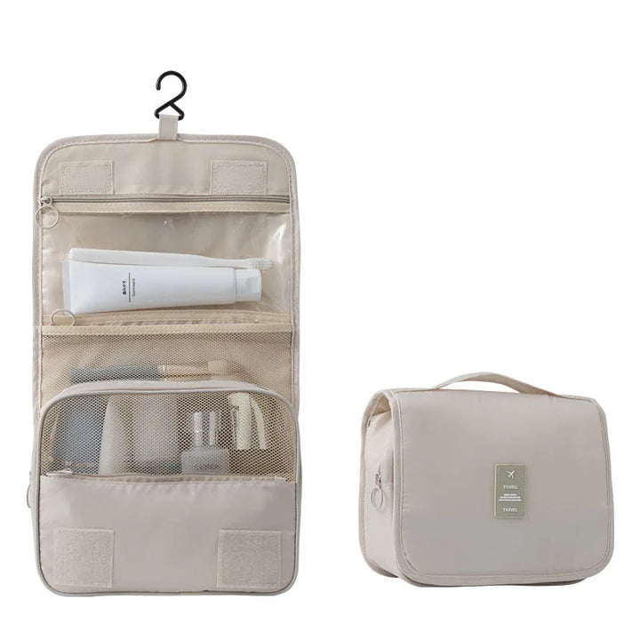 Trousse de toilette à suspendre pour voyage, design moderne, organisation intelligente de vos accessoires d'hygiène.