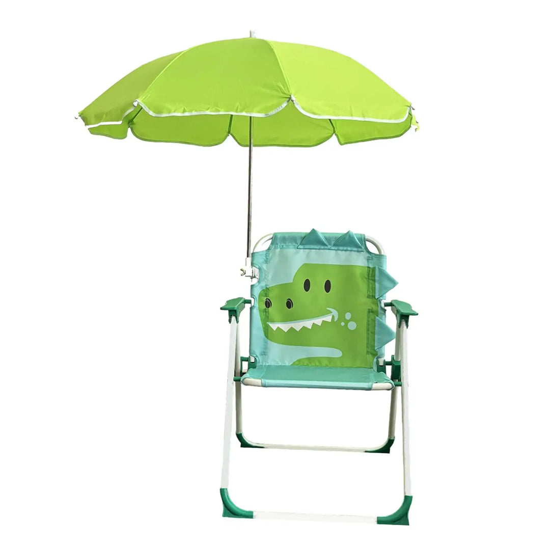 Fauteuil d'extérieur enfant avec auvent de protection solaire UV, design pliable et portable.