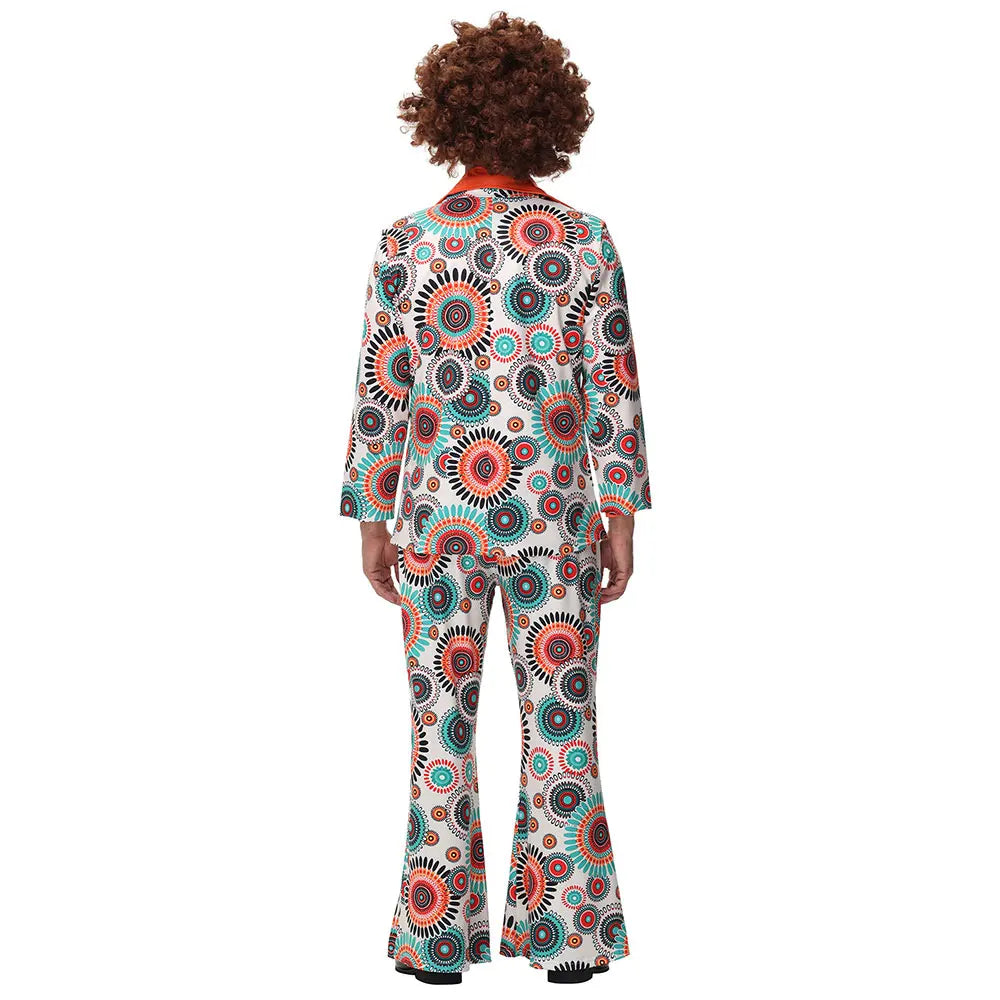 Costume rétro disco homme et femme, ambiance festive pour soirées à thème ou fêtes déguisées.